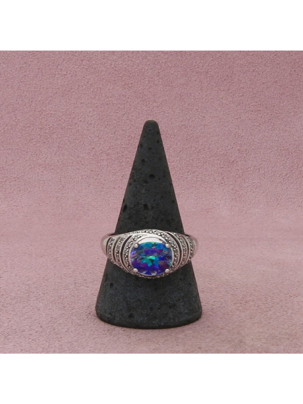 sterling silver oval-cut mystic topaz & cz ring size 11